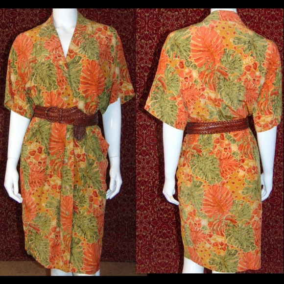 Vintage Dresses & Skirts - GILLIAN Vintage 80s foliage silk dress 6🗓️